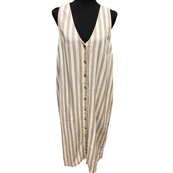Old Navy Button Down Dress Size XL Sleeveless Striped Lace Up Back Linen Blend - Picture 2 of 7